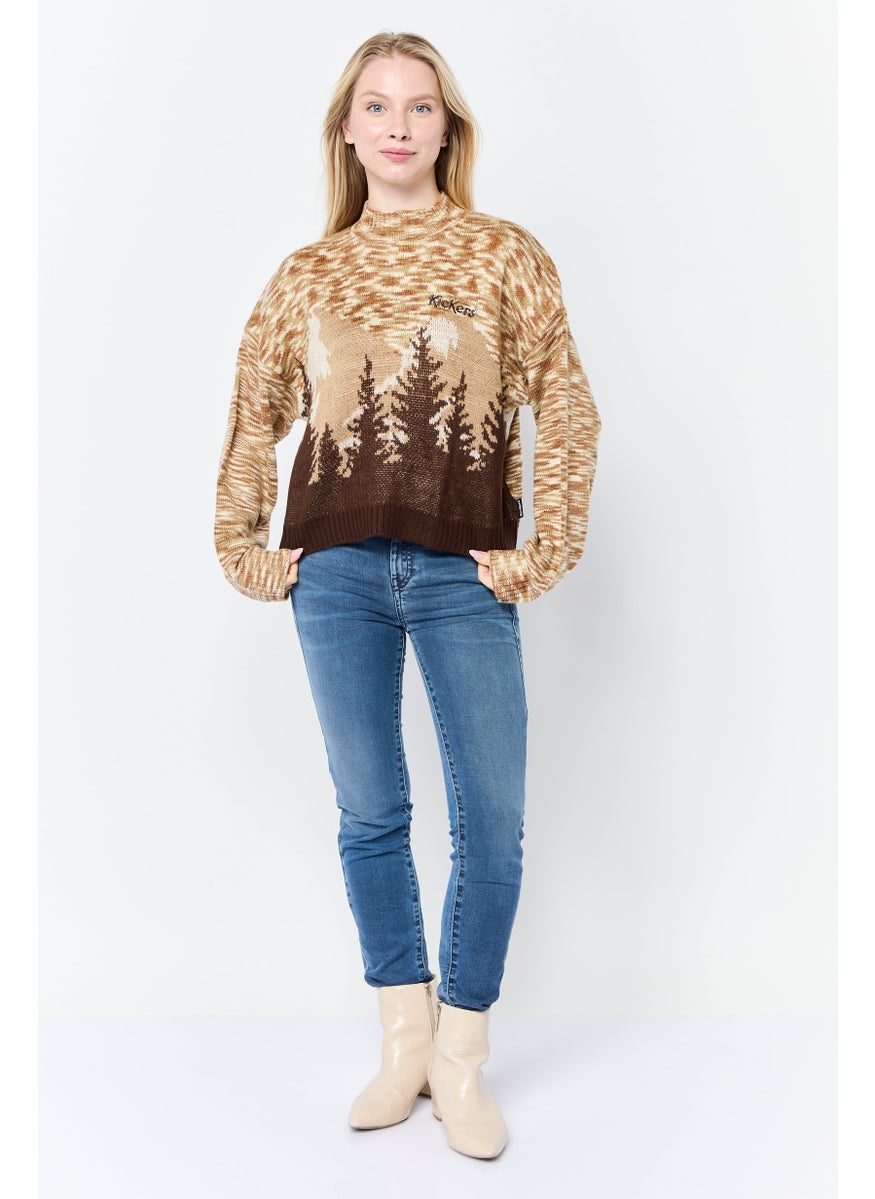 Women Space Dyed Sweater, Brown