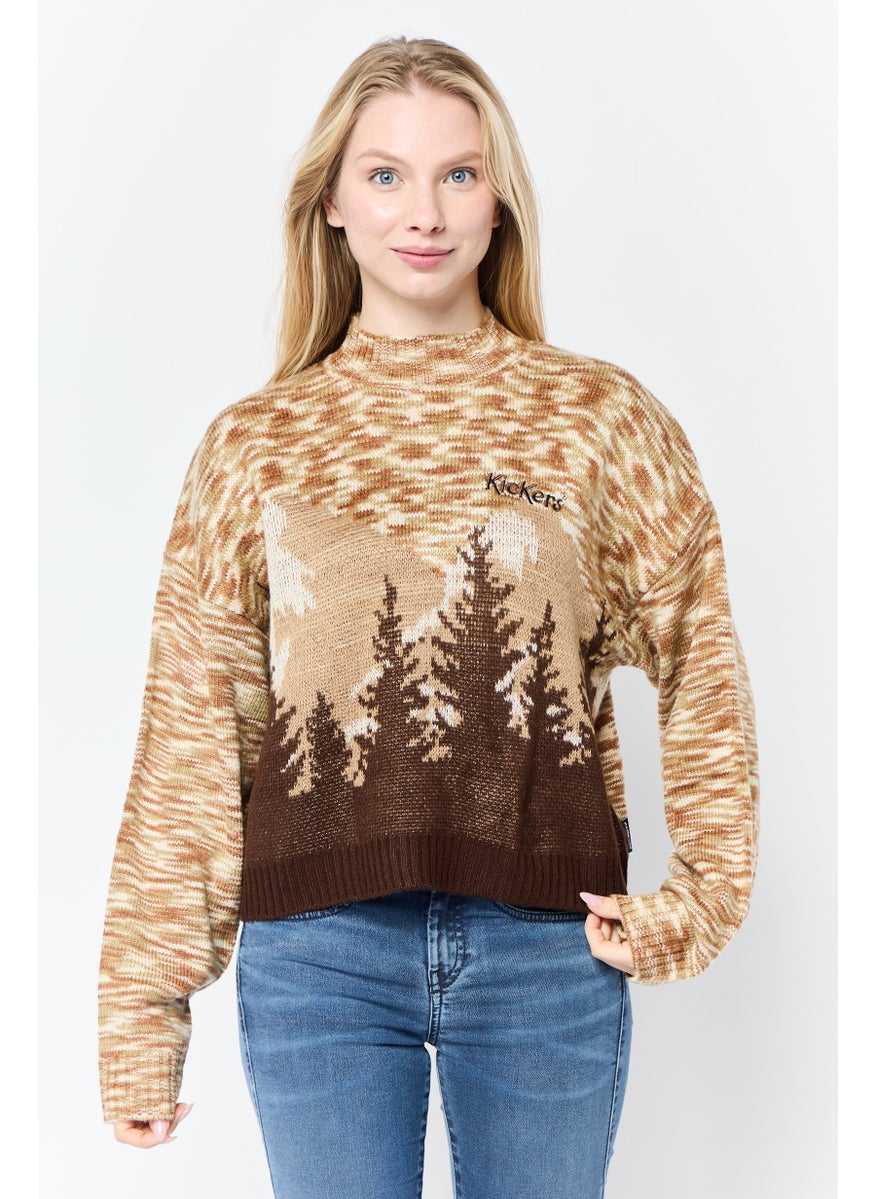 Women Space Dyed Sweater, Brown