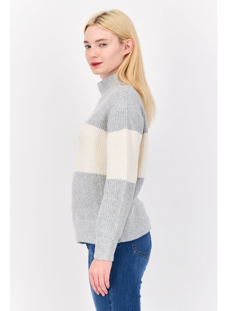 Women Turtle Neck Stripped Sweater, Multicolor