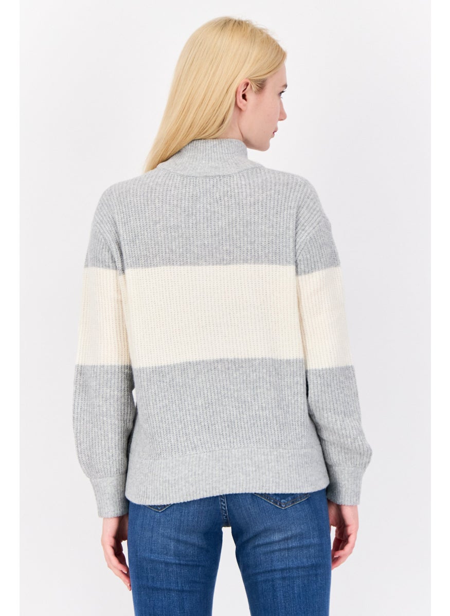 Women Turtle Neck Stripped Sweater, Multicolor