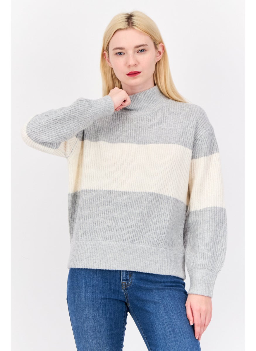 Women Turtle Neck Stripped Sweater, Multicolor