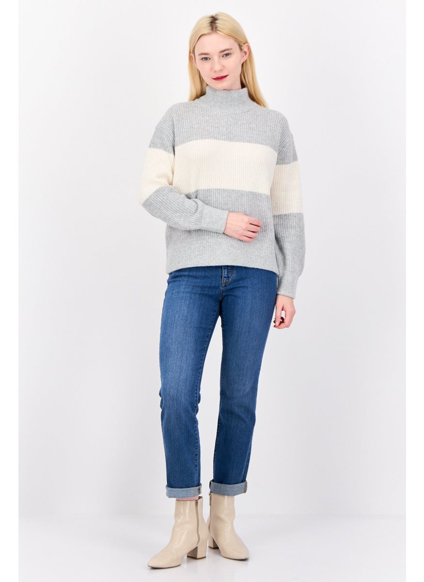 Women Turtle Neck Stripped Sweater, Multicolor