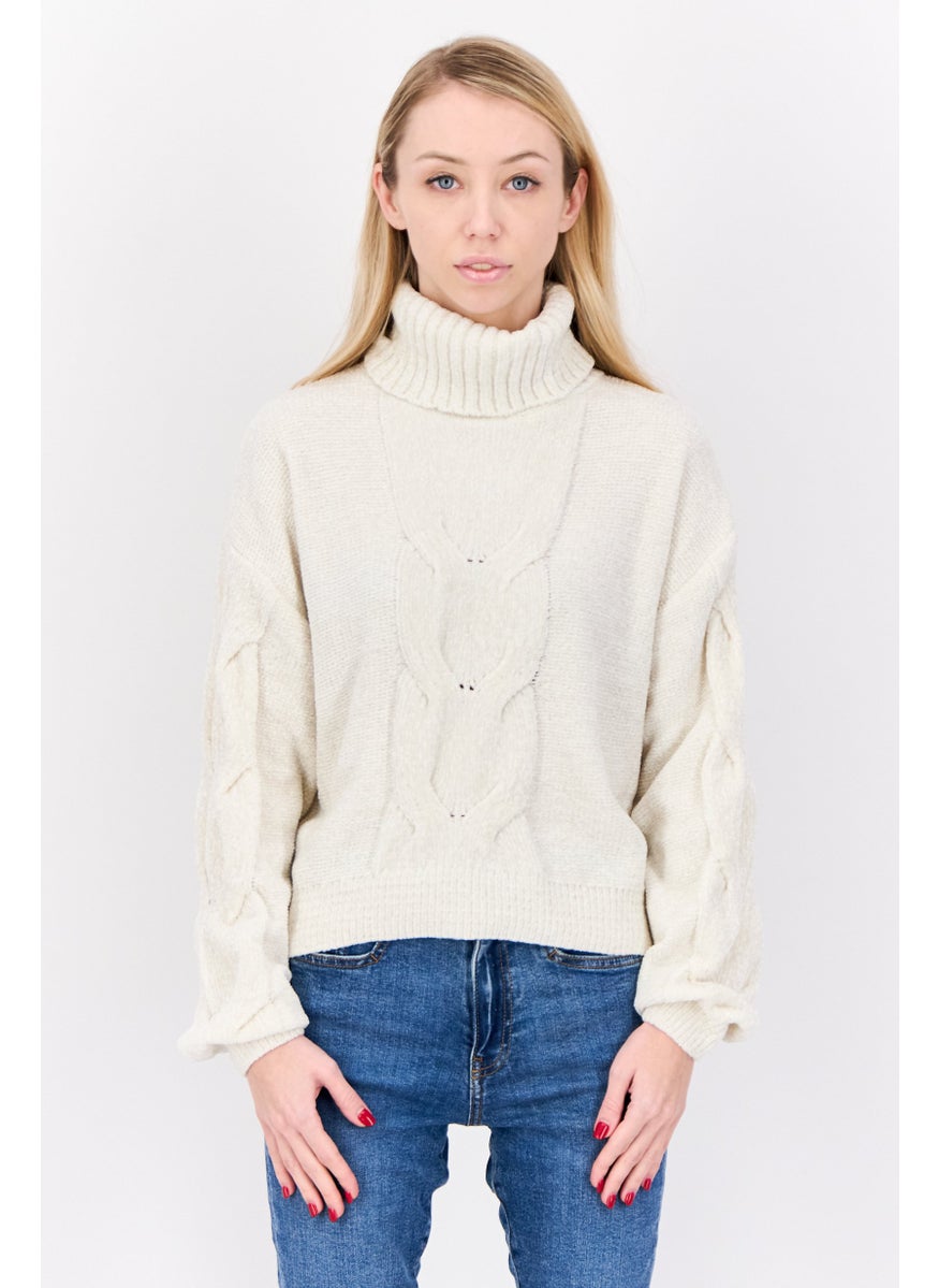 Women Turtle Neck Knitted Sweater, White