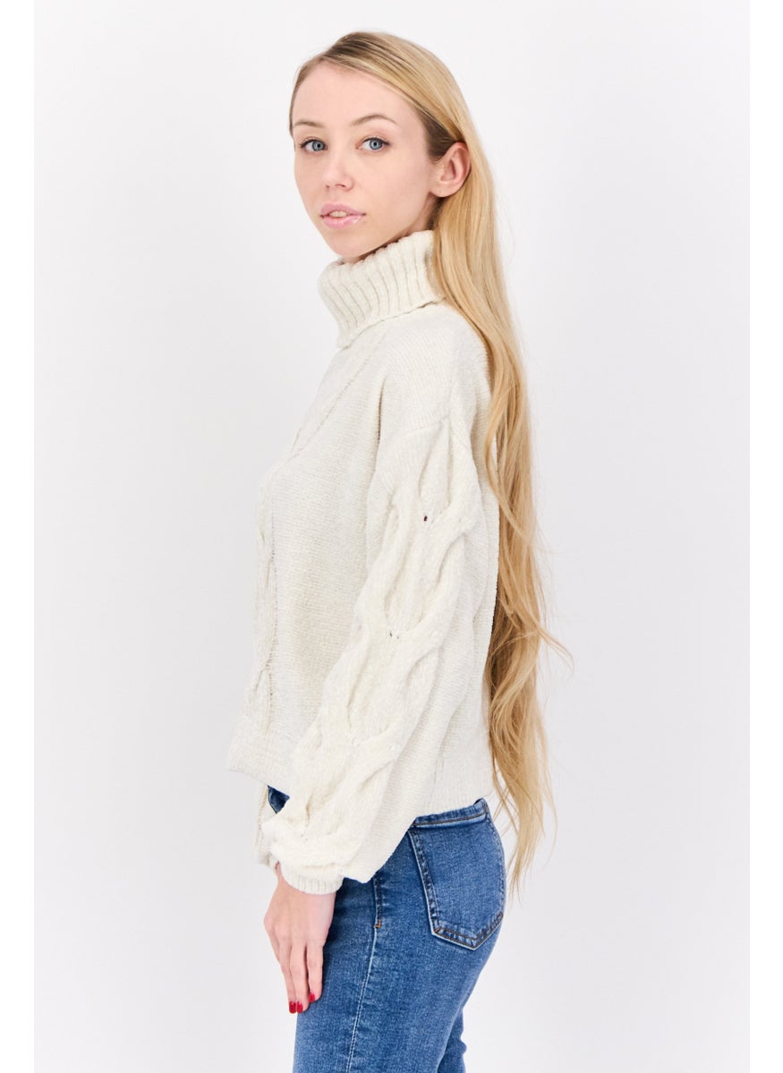 Women Turtle Neck Knitted Sweater, White