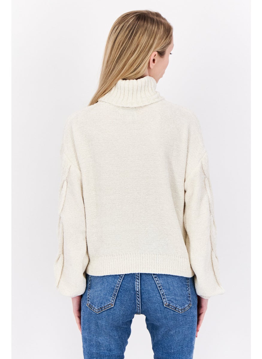 Women Turtle Neck Knitted Sweater, White