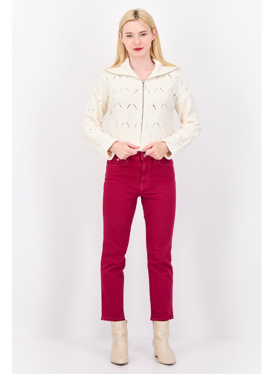 Women Turtle Neck Long Sleeves Pointelle Sweater, Off White