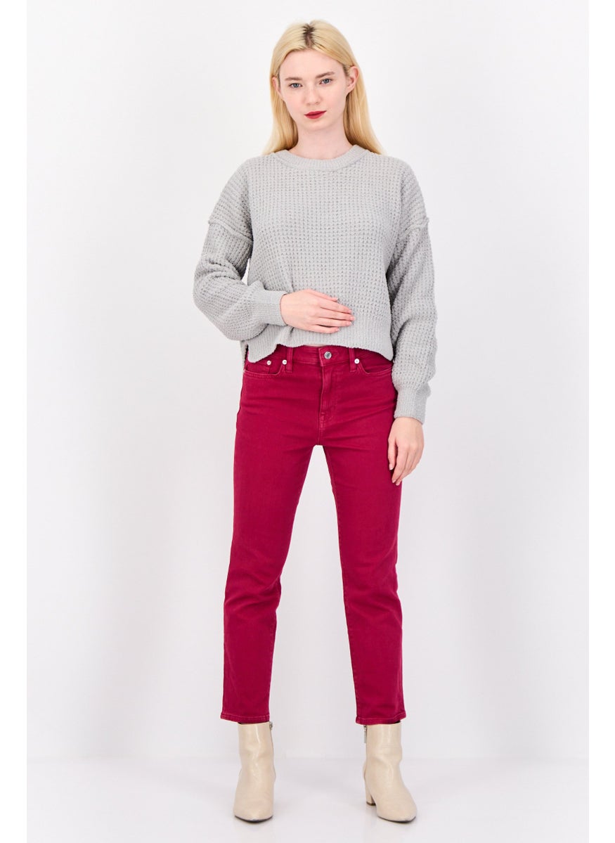 Women Crew Neck Knitted Sweater, Pastel Grey