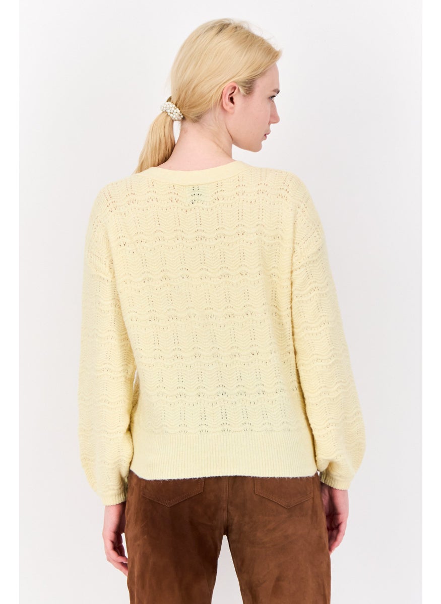 Women V-Neck Knitted Cardigans, Yellow
