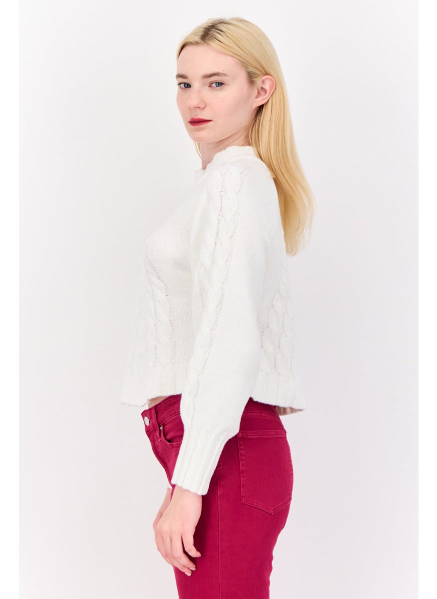 Women Mock Neck Knitted Sweater, Bright White