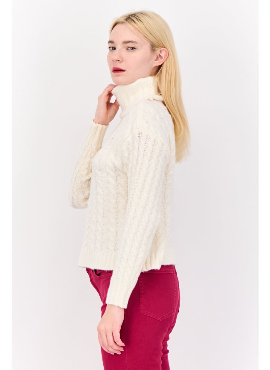 Women Turtle Neck Knitted Sweater, Off White