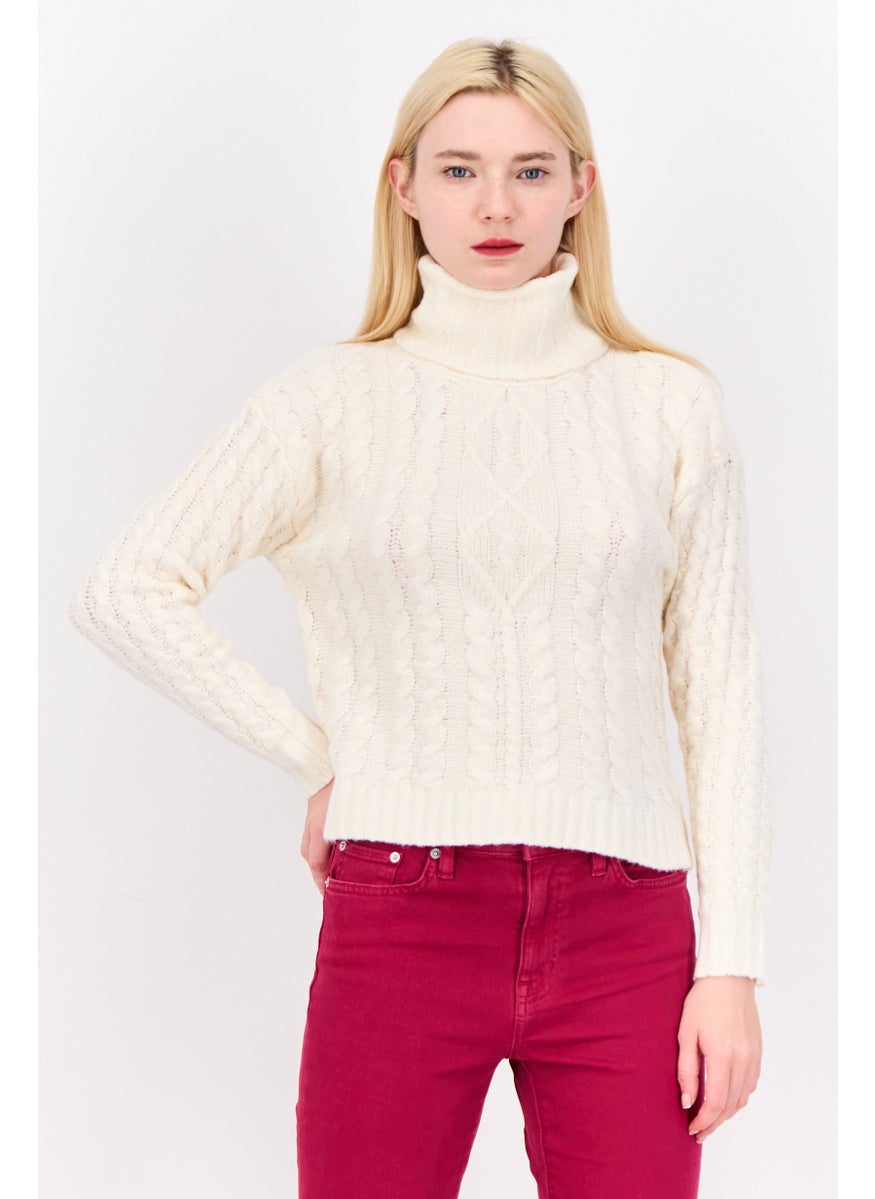 Women Turtle Neck Knitted Sweater, Off White