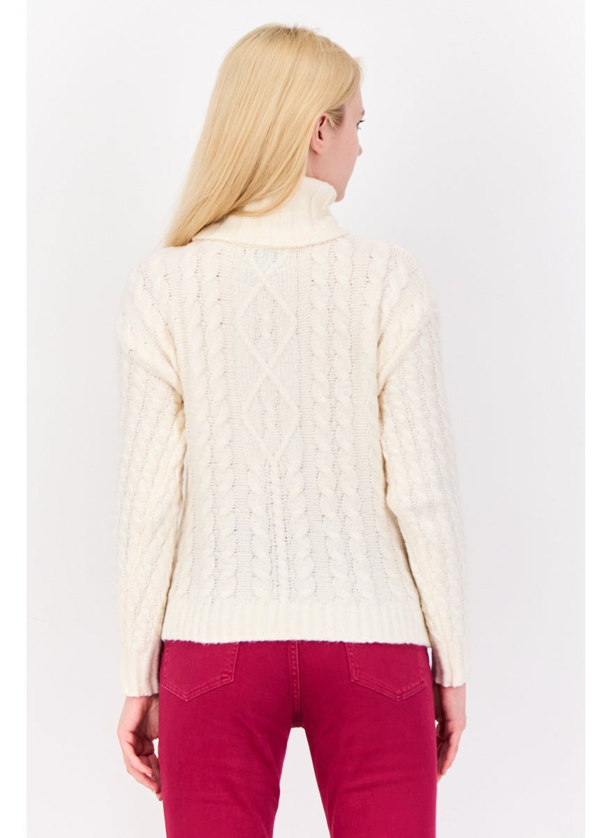 Women Turtle Neck Knitted Sweater, Off White