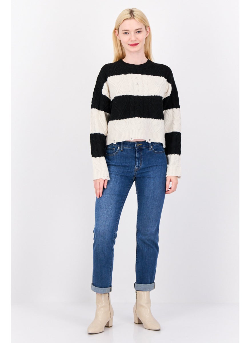 Women Crew Neck Knitted Sweater, Multicolor