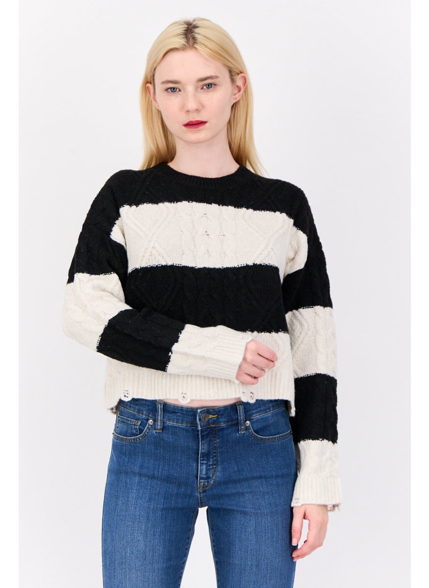 Women Crew Neck Knitted Sweater, Multicolor