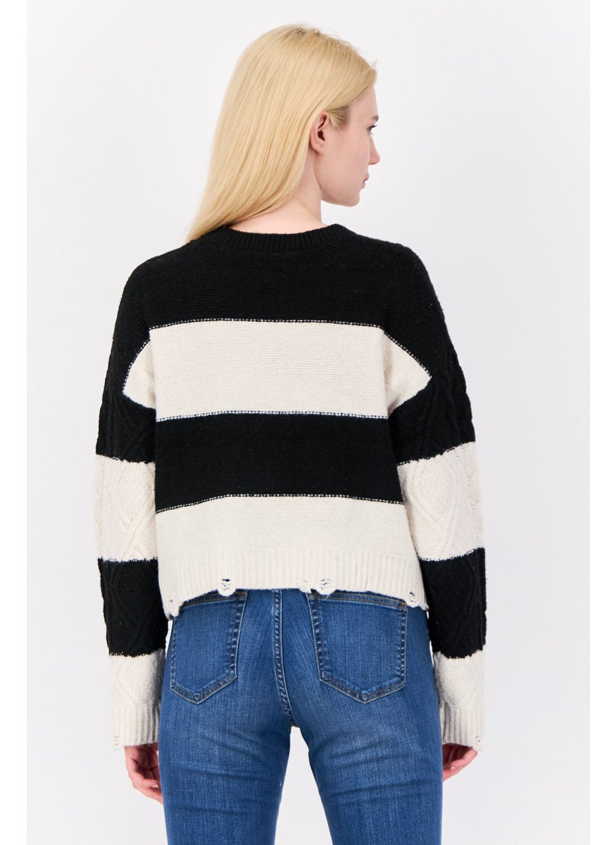 Women Crew Neck Knitted Sweater, Multicolor