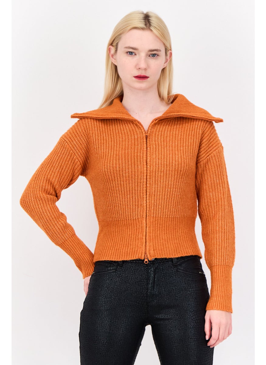 Women Turtle Neck Knitted Sweater, Orange Rust
