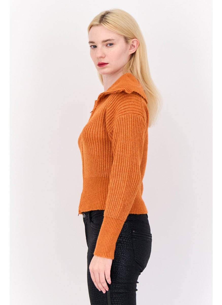 Women Turtle Neck Knitted Sweater, Orange Rust