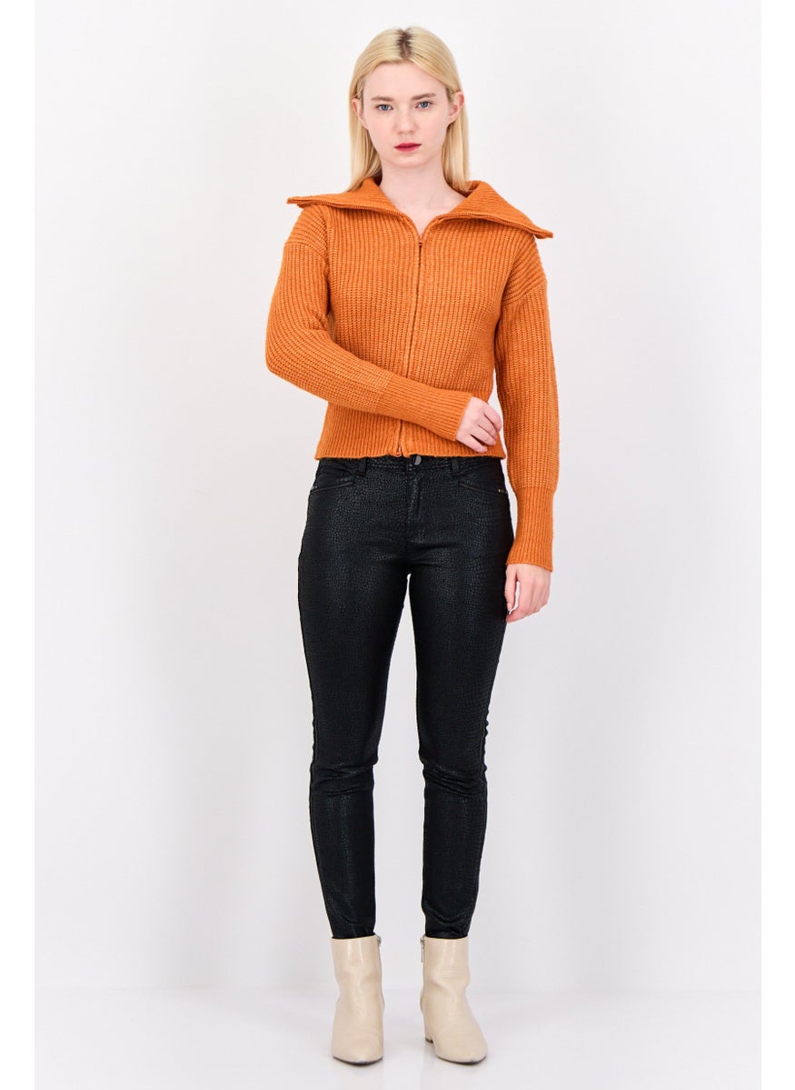 Women Turtle Neck Knitted Sweater, Orange Rust