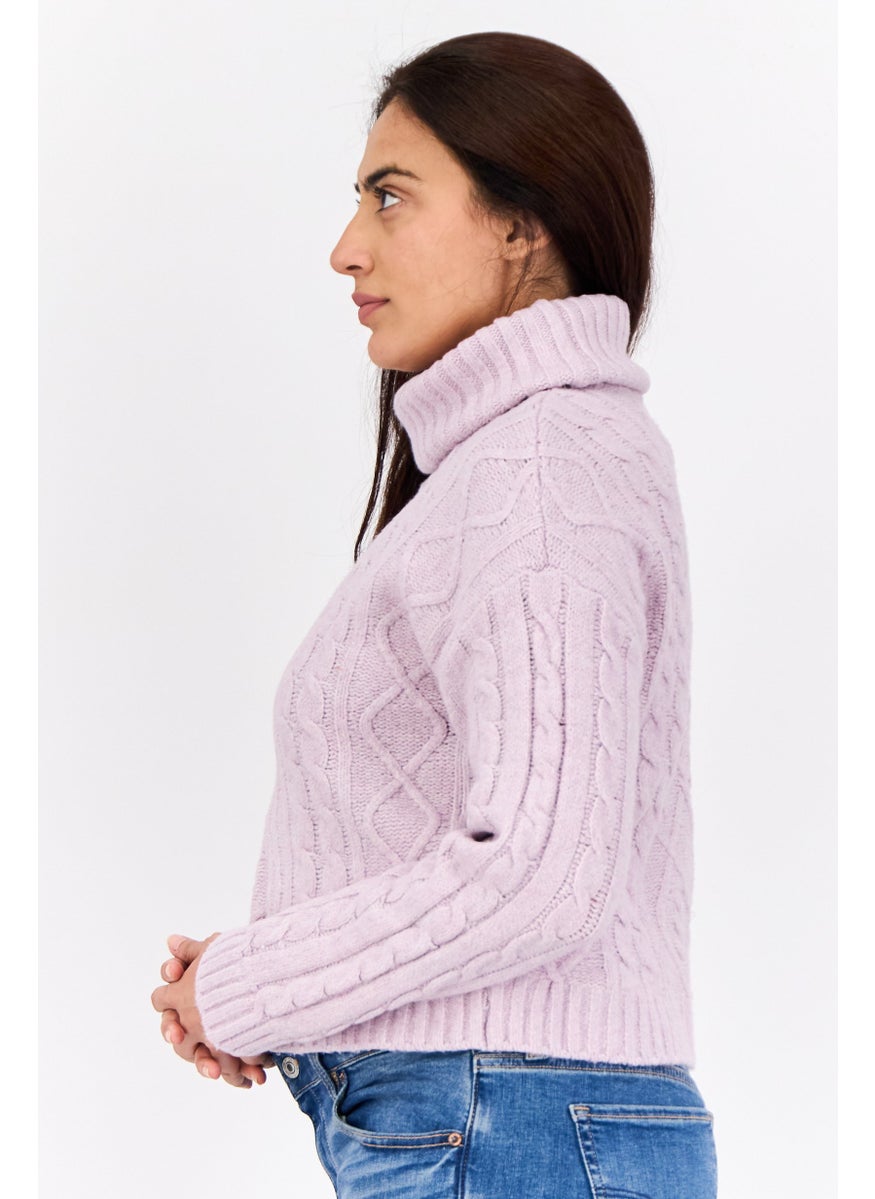 Women Turtle Neck Long Sleeves Textured Sweaters, Purple