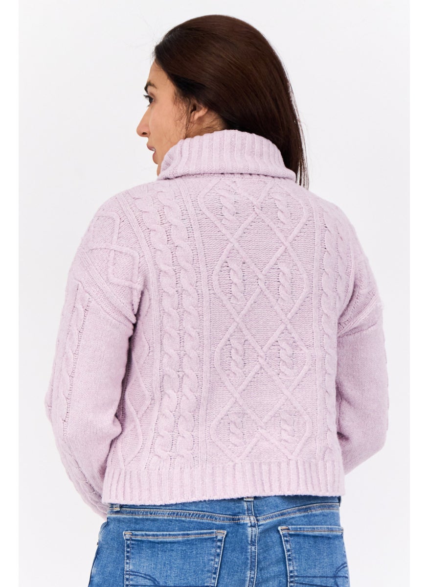 Women Turtle Neck Long Sleeves Textured Sweaters, Purple