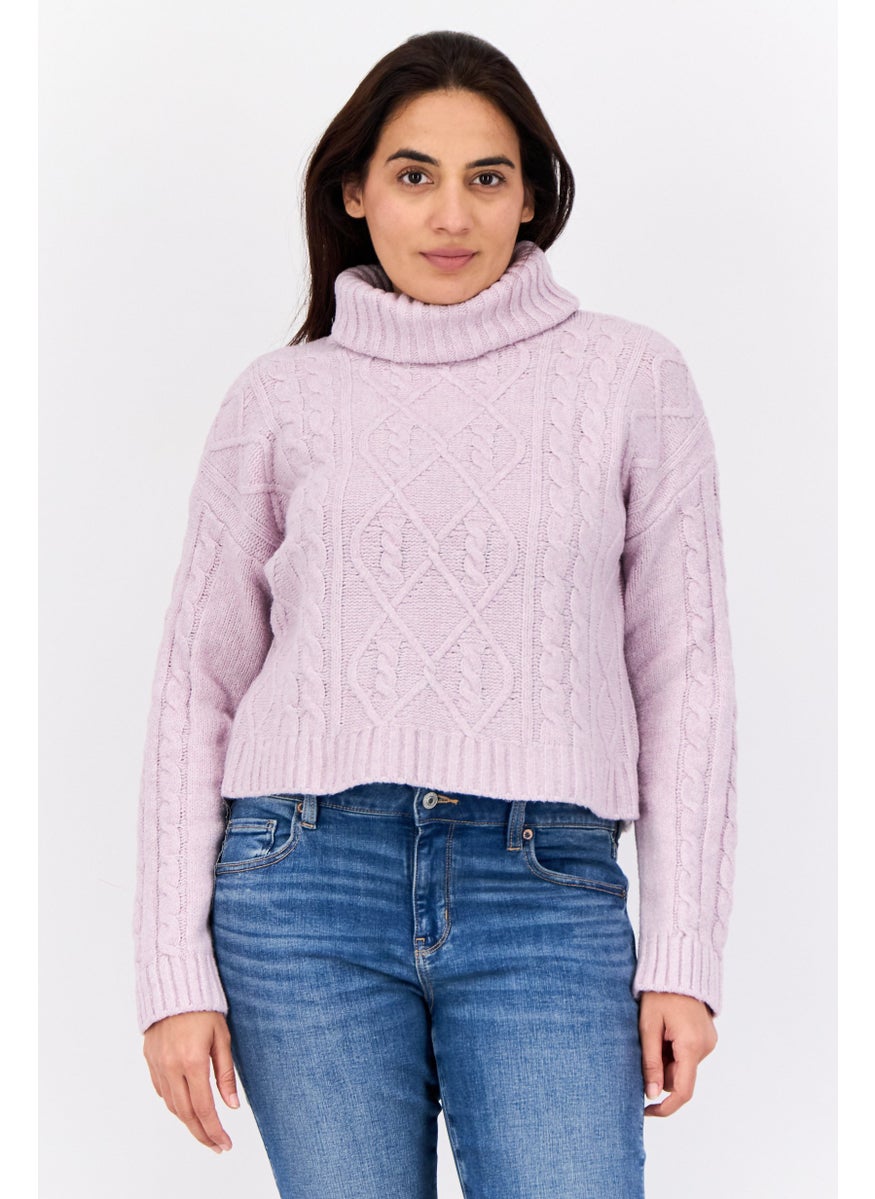 Women Turtle Neck Long Sleeves Textured Sweaters, Purple