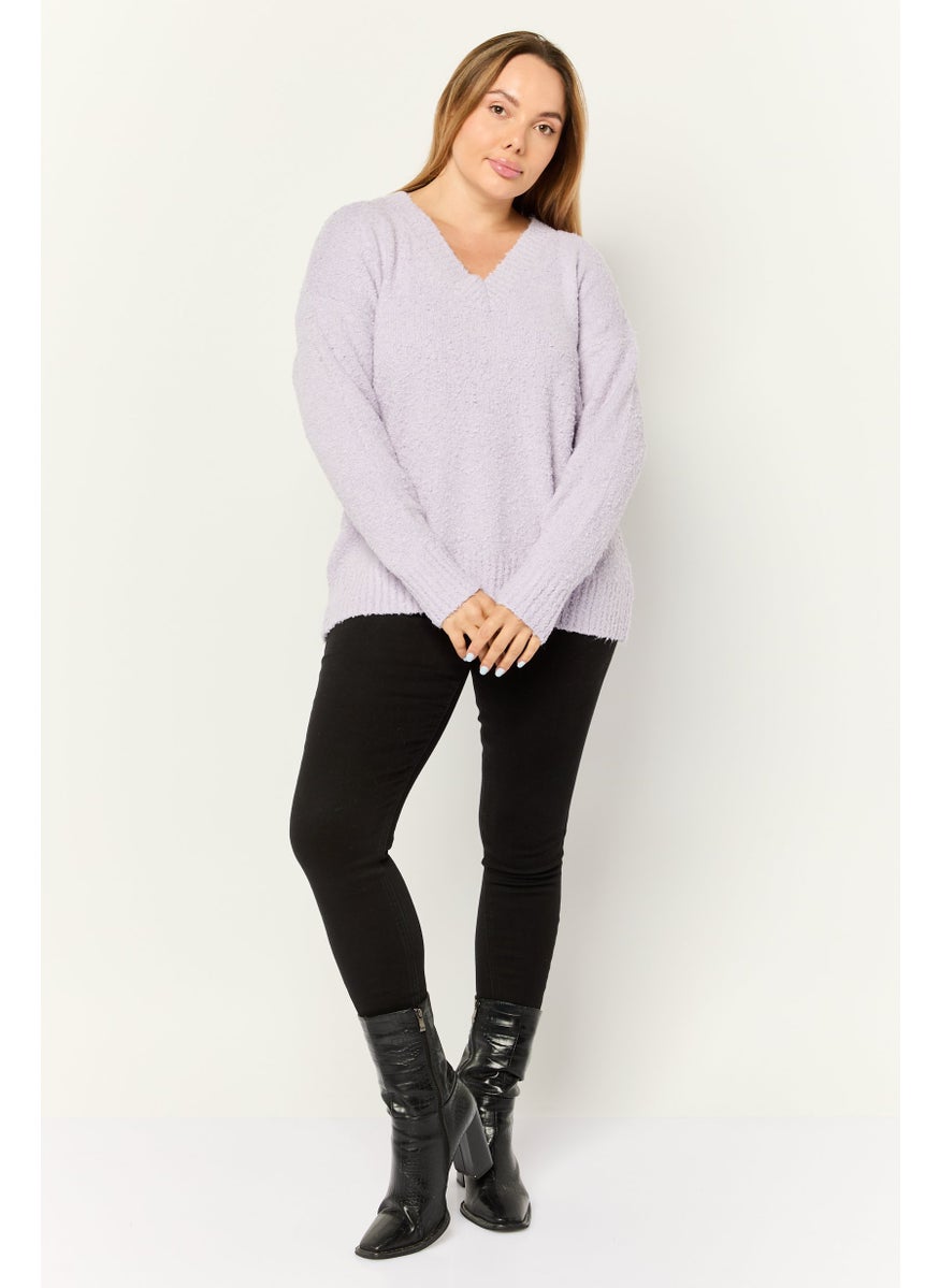 Women V-Neck Knitted Sweater, Lilac