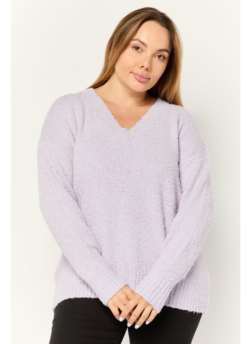 Women V-Neck Knitted Sweater, Lilac