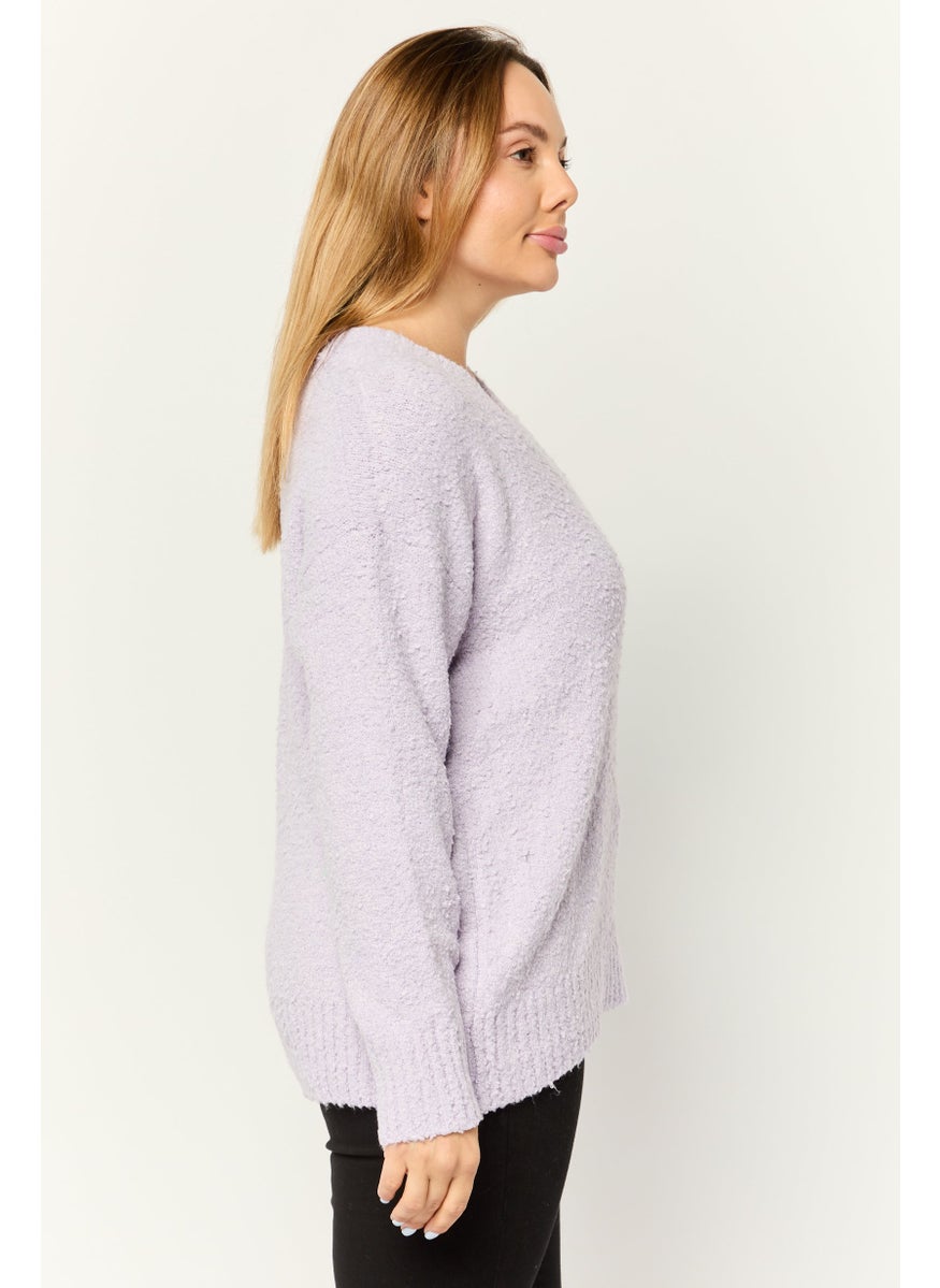 Women V-Neck Knitted Sweater, Lilac