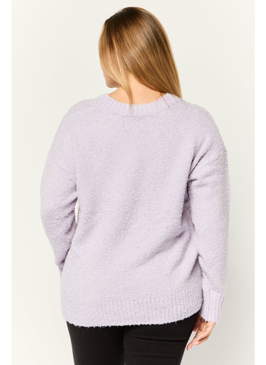 Women V-Neck Knitted Sweater, Lilac