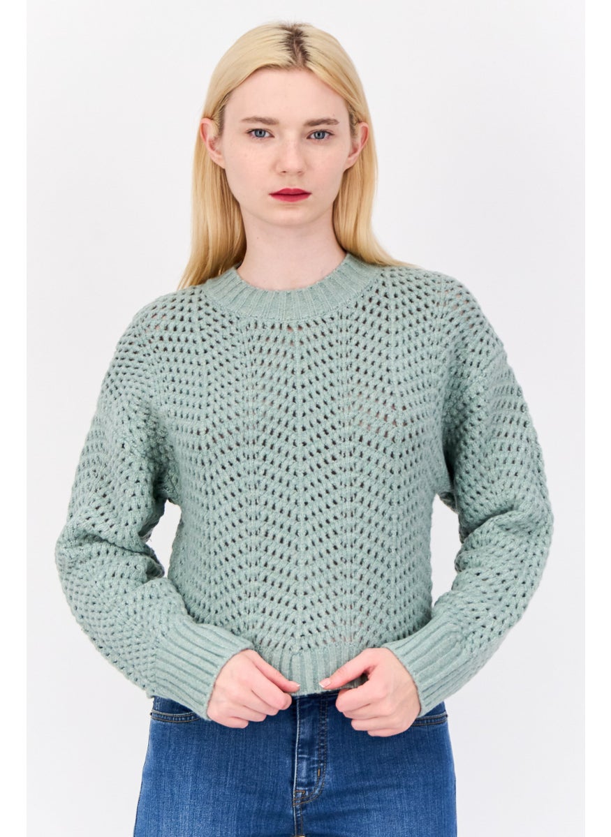 Women Mock Neck Knitted Sweater, Sage Green