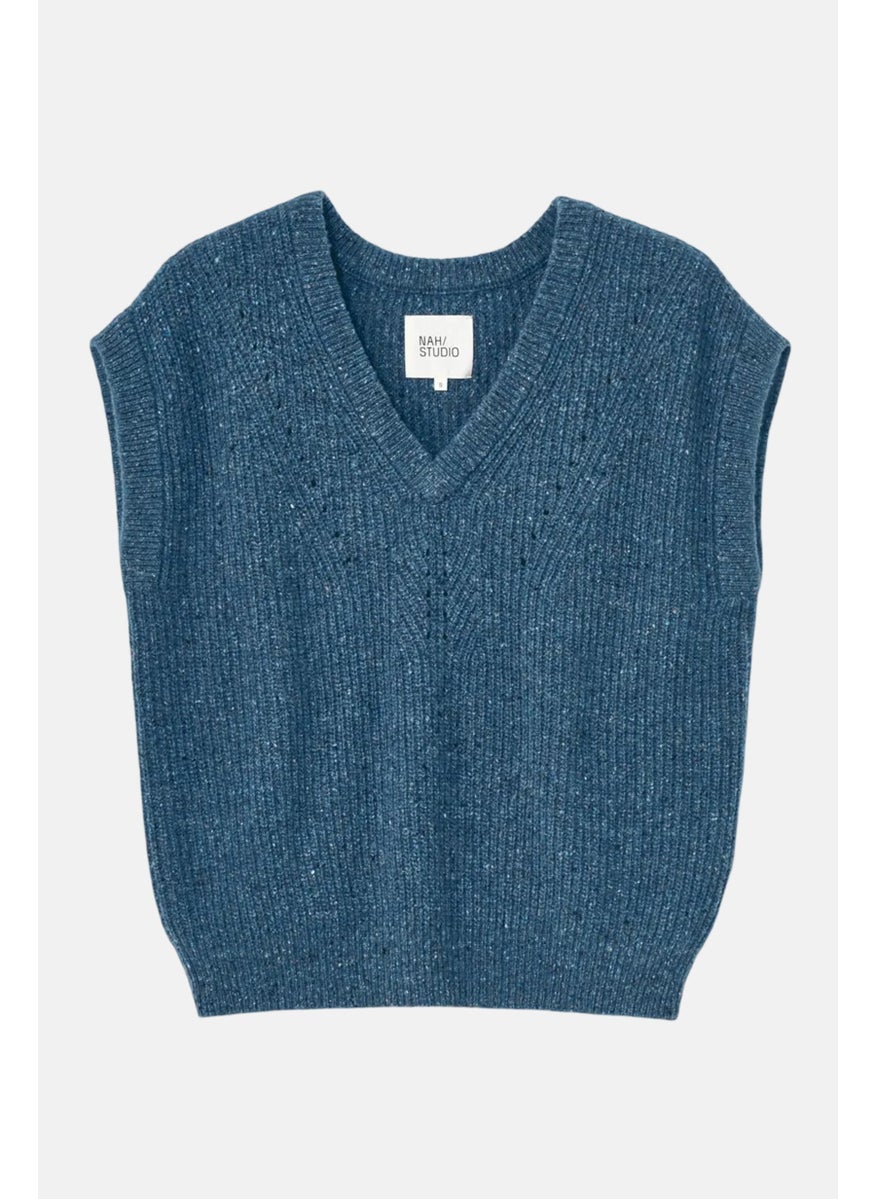 Women V-Neck Sleeveless Heather Vest, Blue