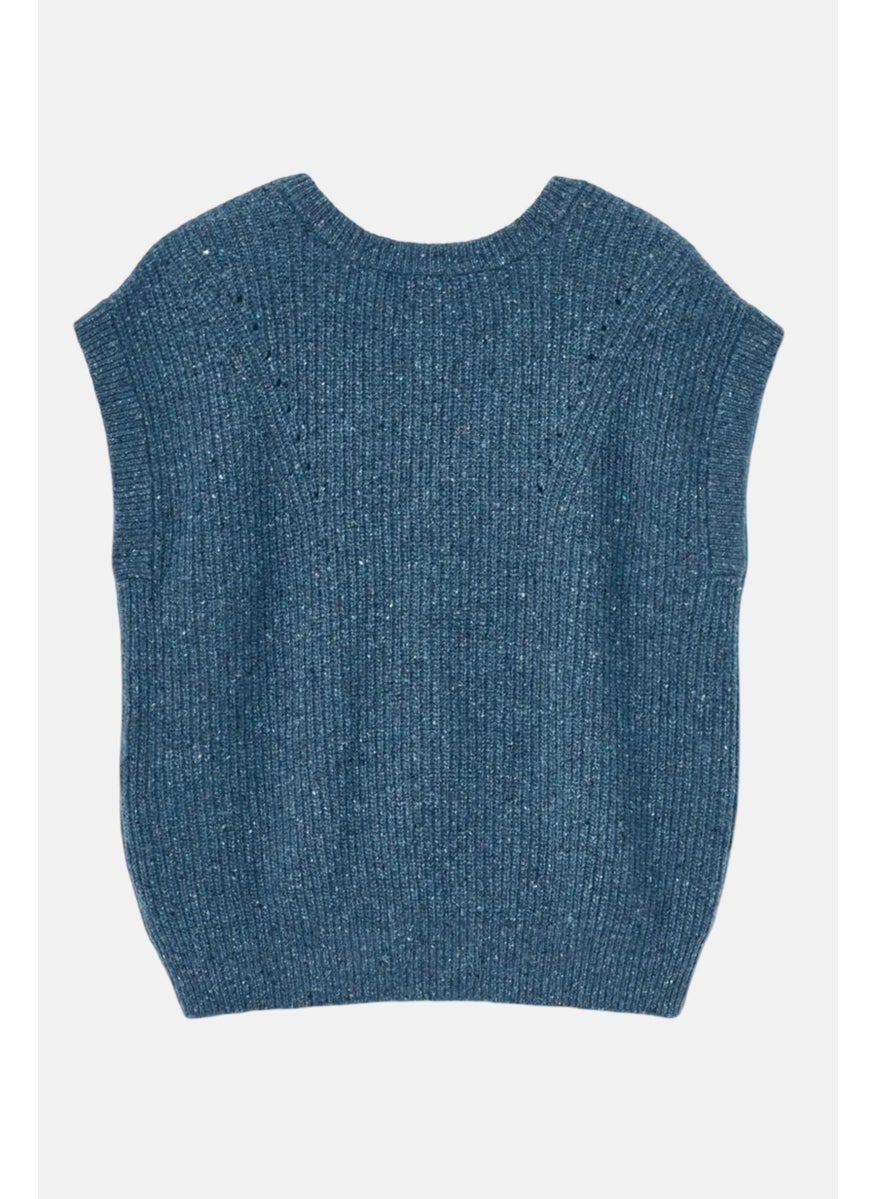 Women V-Neck Sleeveless Heather Vest, Blue