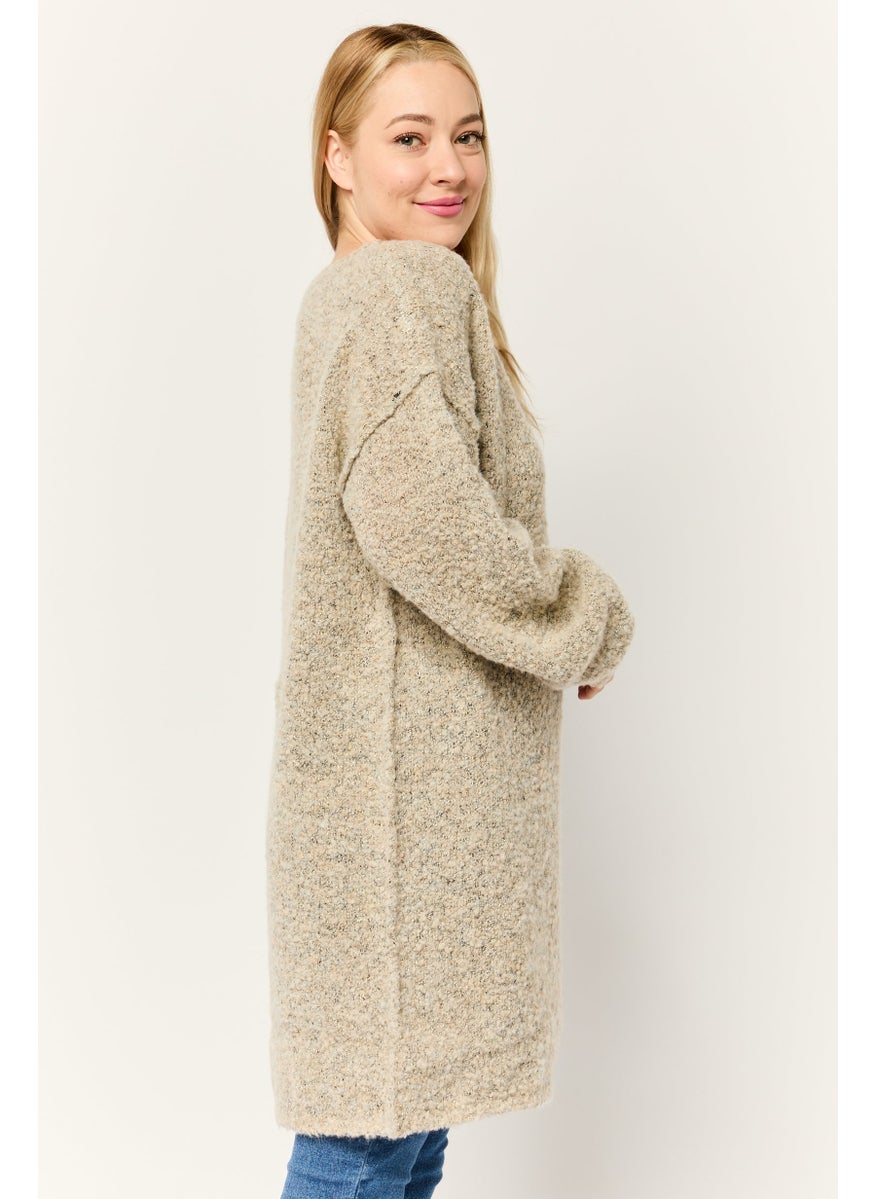 Women Boat Neck Knitted Sweater, Metallic Beige