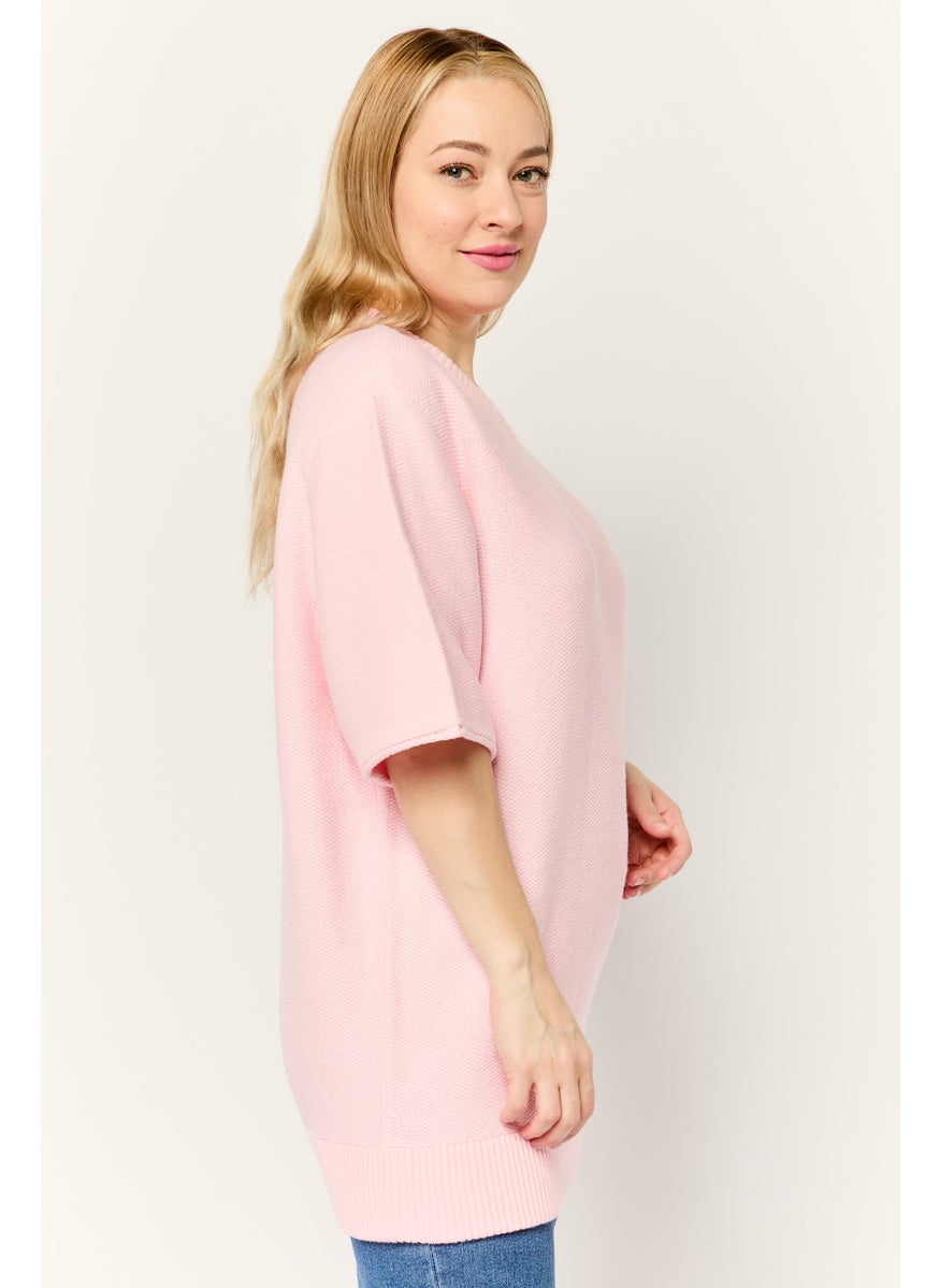 Women Crew Neck Knitted Sweater, Pink