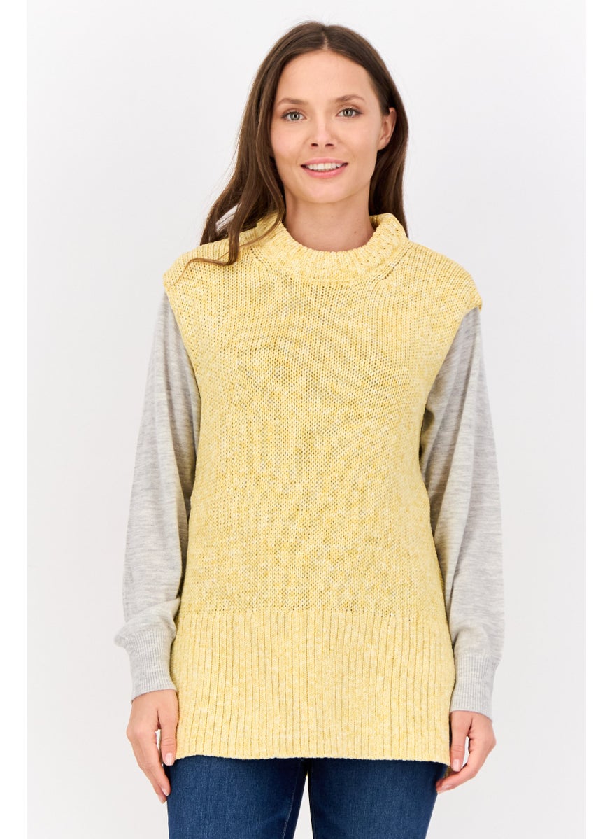 Women Crew Neck Crochet Sweater Vest, Multicolor