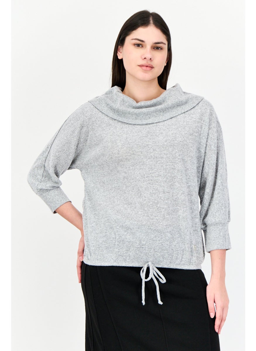 Women Turtle Neck Heather Sweater, Grey