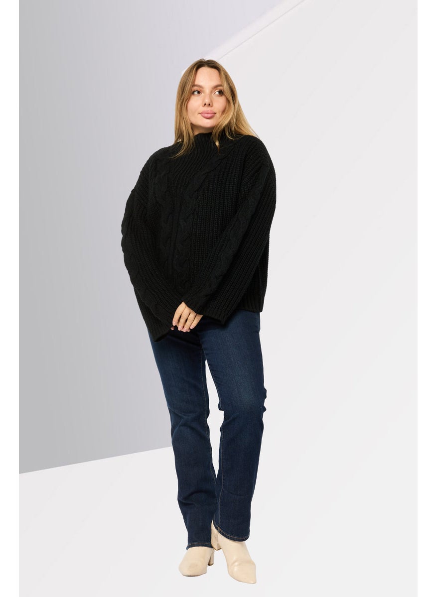 Women Boat Neck Knitted Sweater, Black