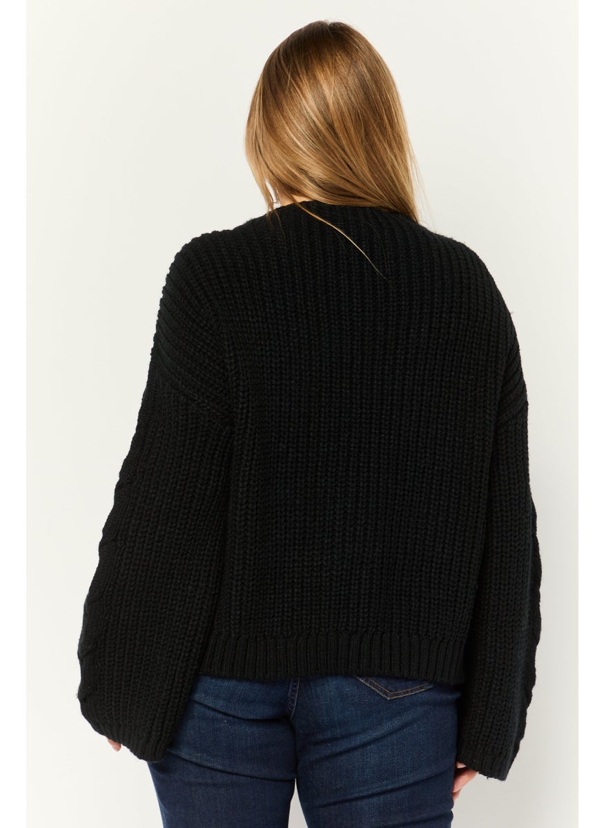 Women Boat Neck Knitted Sweater, Black