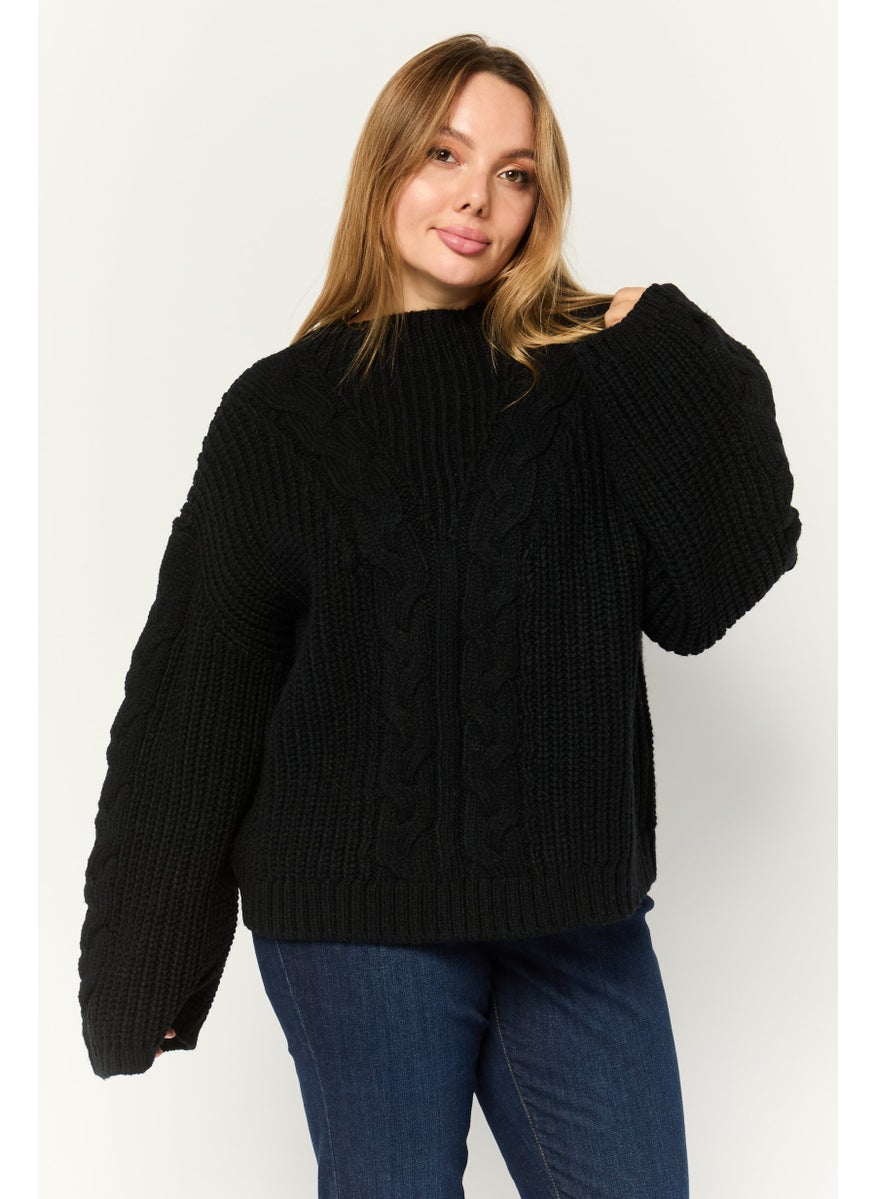 Women Boat Neck Knitted Sweater, Black