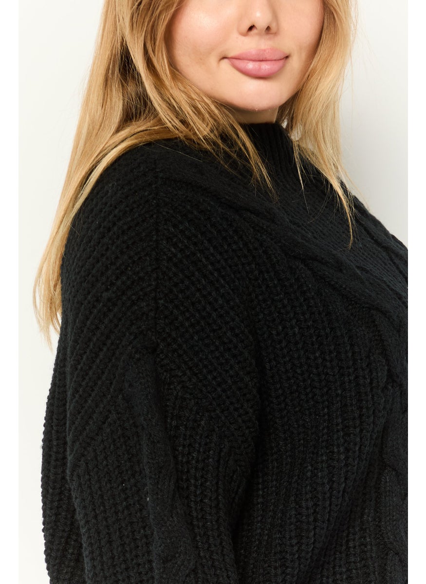 Women Boat Neck Knitted Sweater, Black