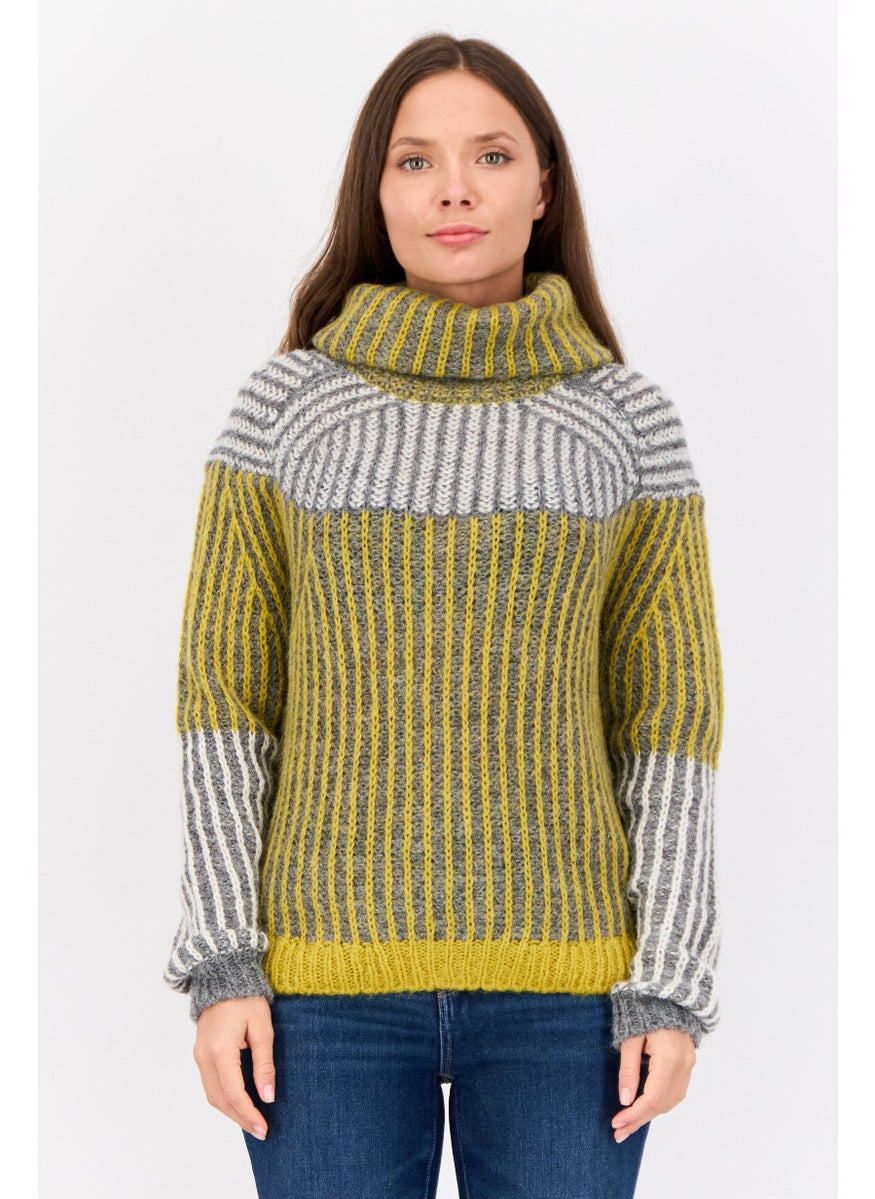 Women Turtle Neck Knitted Sweater, Multicolor
