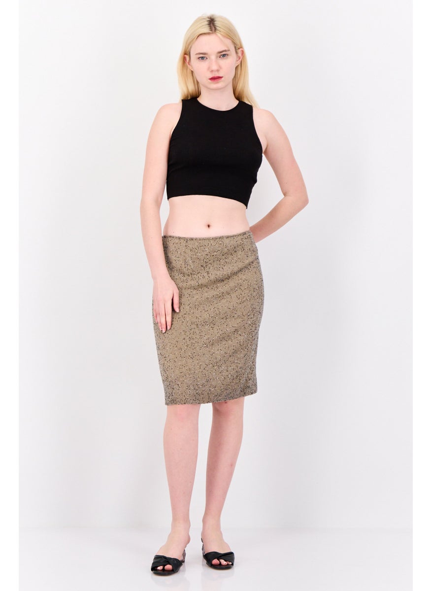 Women Beads A-Line Skirt, Taupe