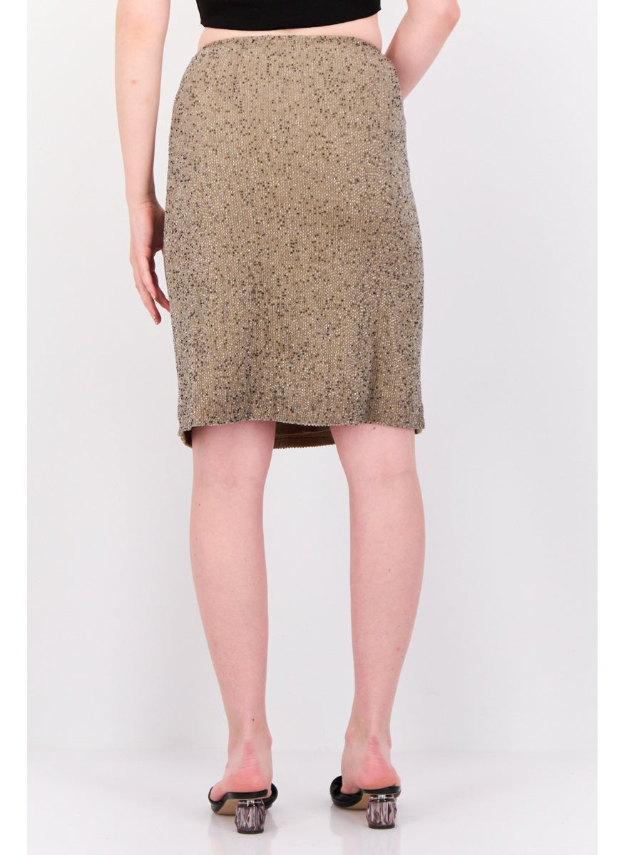 Women Beads A-Line Skirt, Taupe