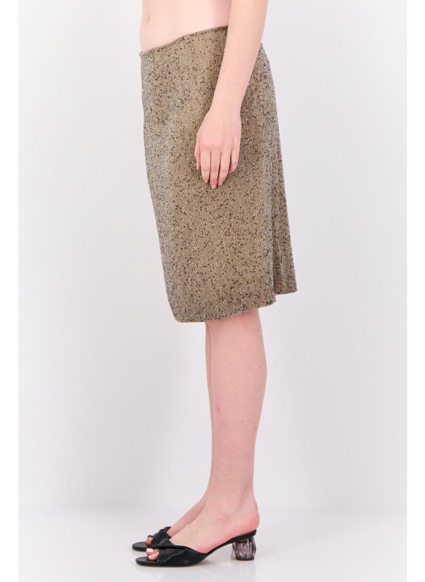 Women Beads A-Line Skirt, Taupe