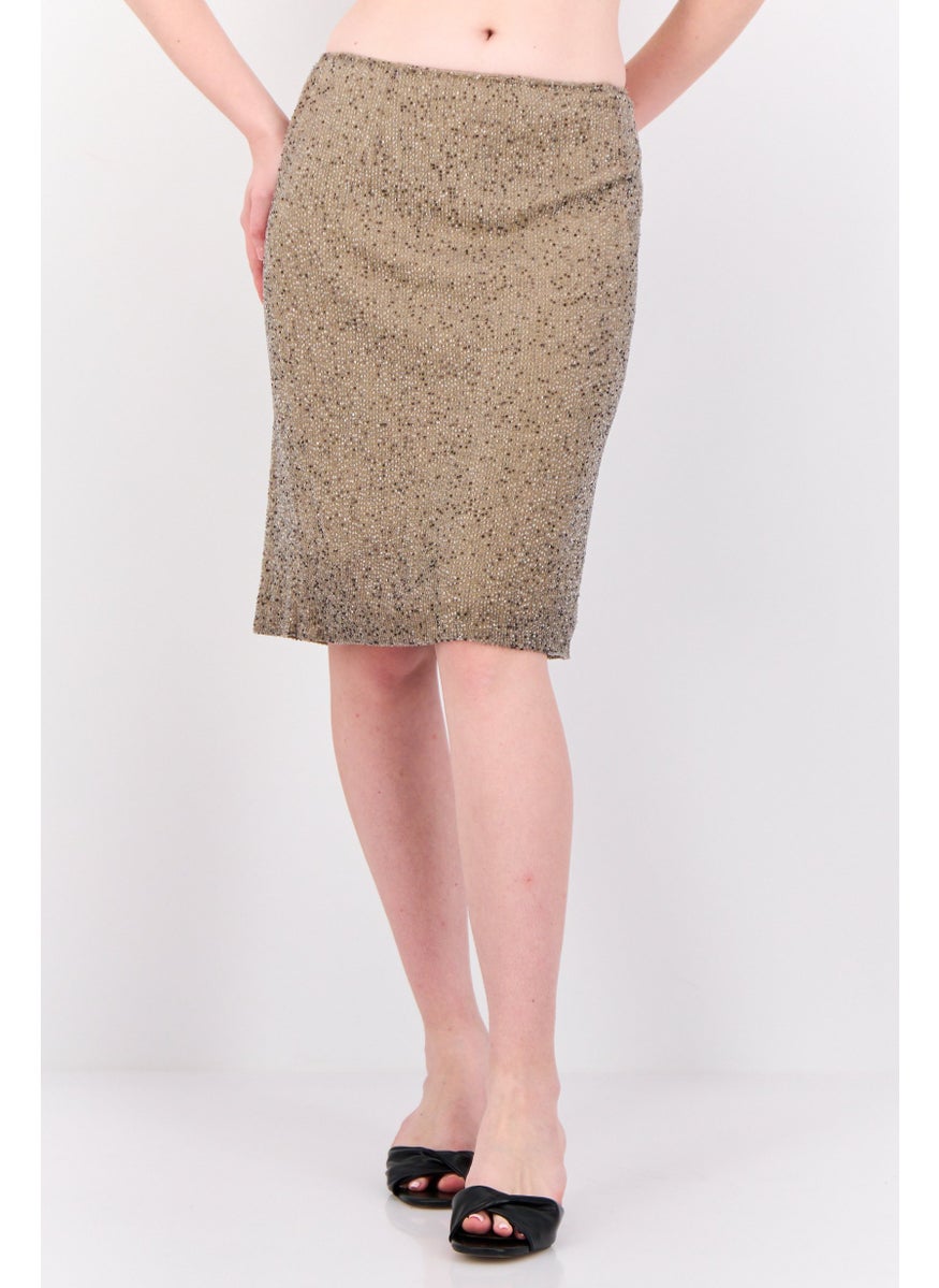 Women Beads A-Line Skirt, Taupe