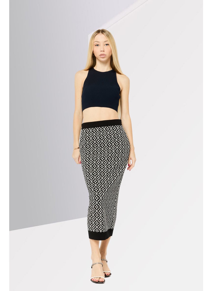 Women Brand Logo Midi Pencil Skirt, Black
