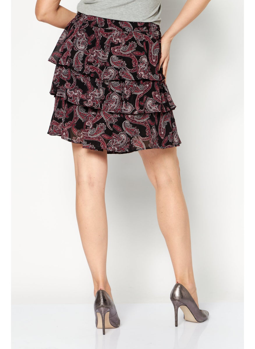 Women Floral Printed Mini Skirt, Black