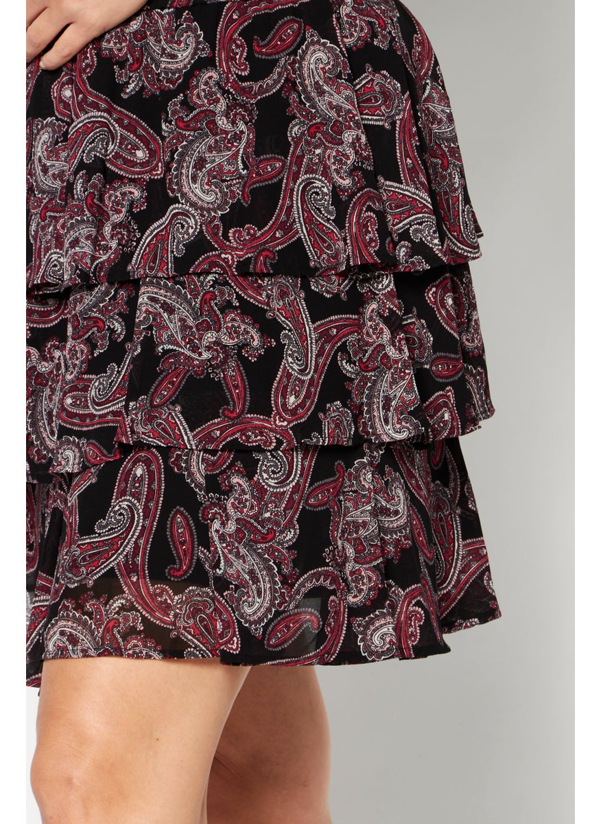 Women Floral Printed Mini Skirt, Black