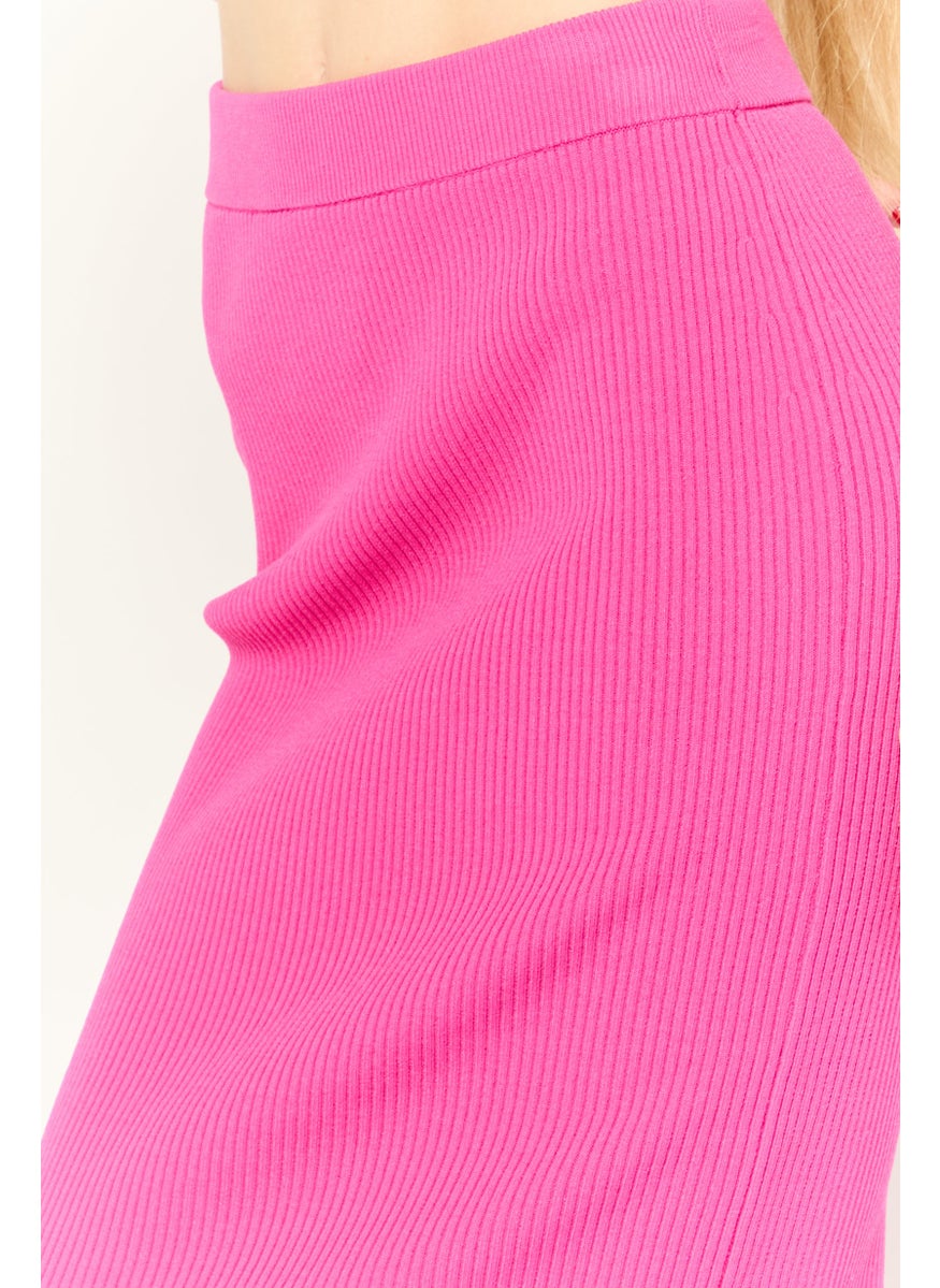 Women Ribbed Midi Pencil Skirt, Pink