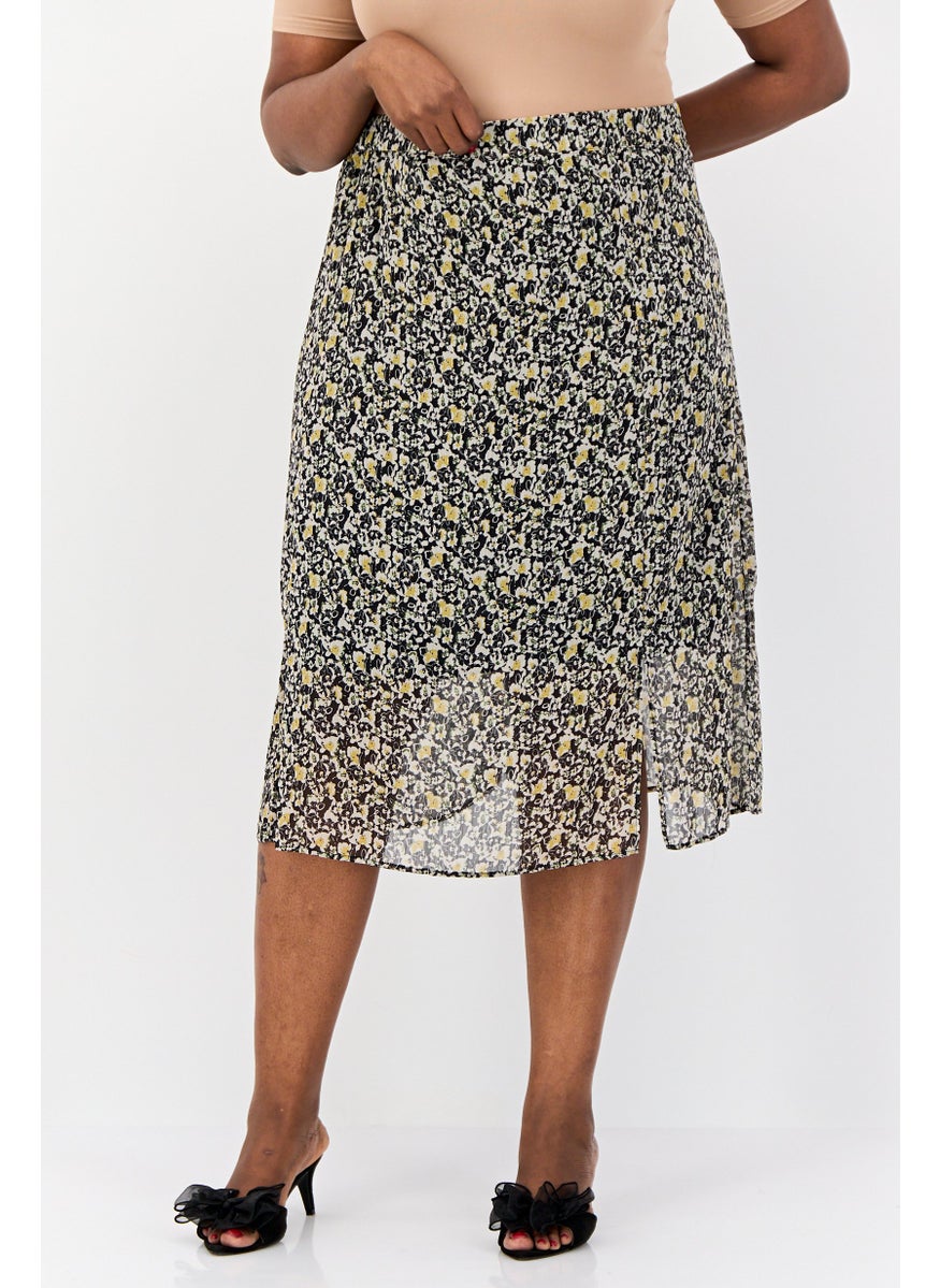 Women Floral Print Midi Skirt, Multicolor